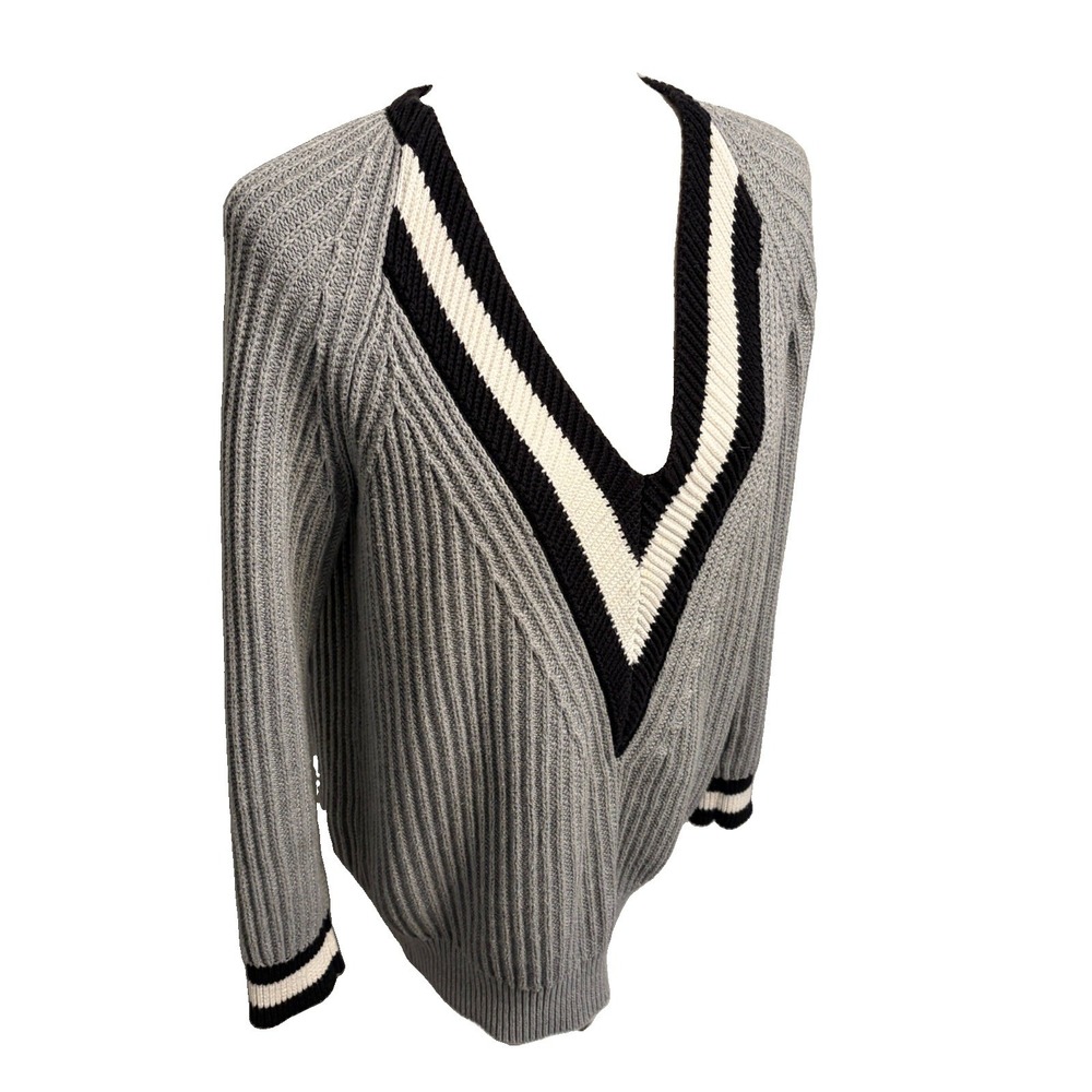 Joan Vass Studio Gray Chunky Knit Pullover Sweater Sz S 100% Cotton V Nk Preppy
